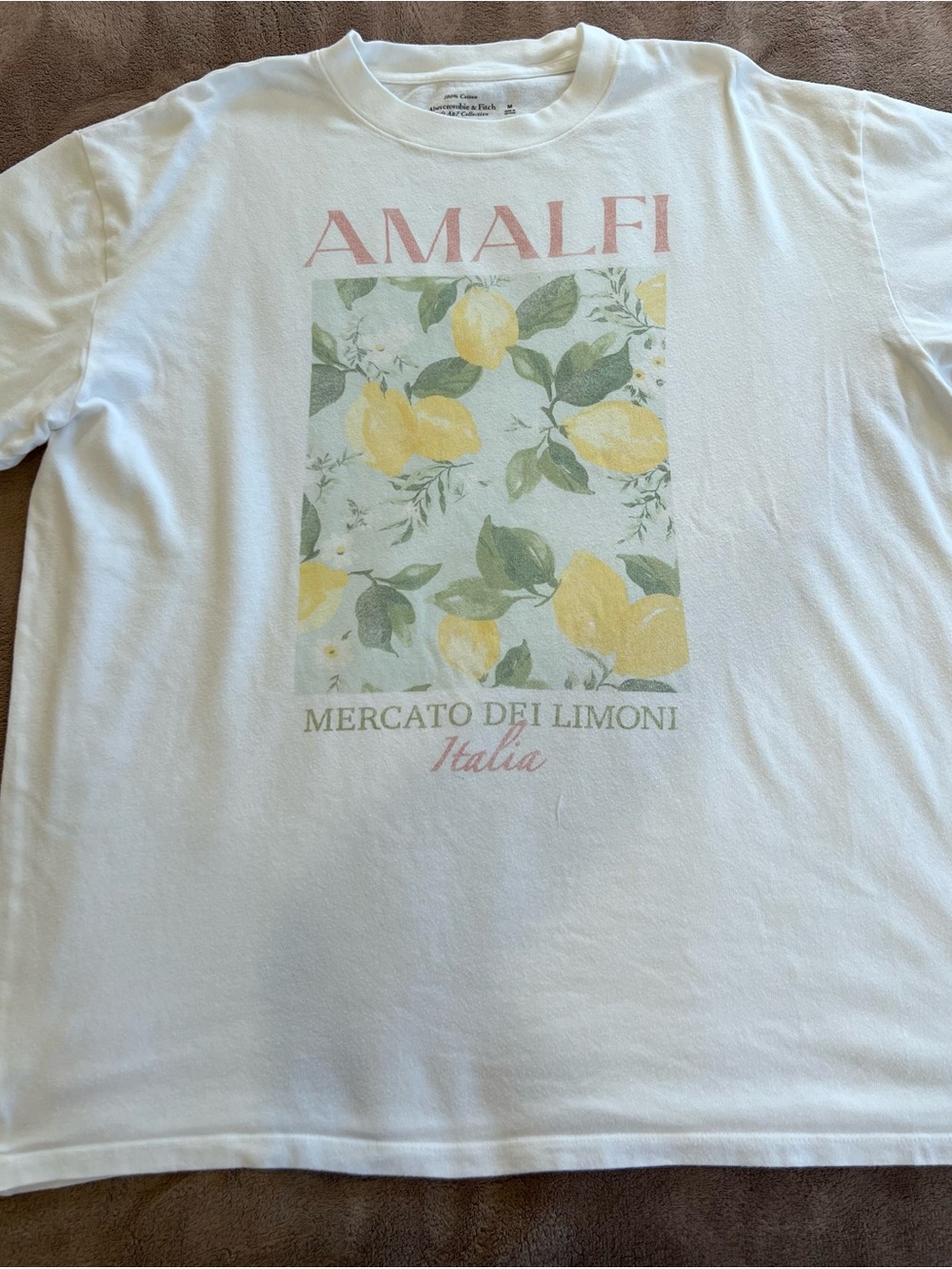Abercrombie & Fitch White Graphic Tee with Yellow Lemon Print